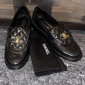 Chanel Black Leather Loafers
